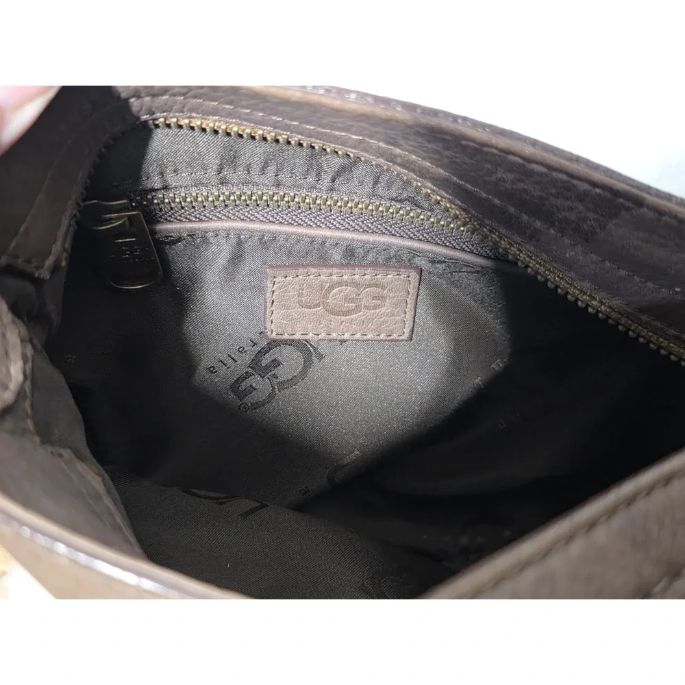 Vintage UGG Australia Shoulder Bag Brown Leather Suede Shearling‎ Classy Brass